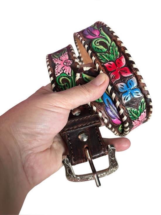 Circle Y of Yoakum Accessories - Circle Y of Yoakum Tooled/Painted Leather Belt